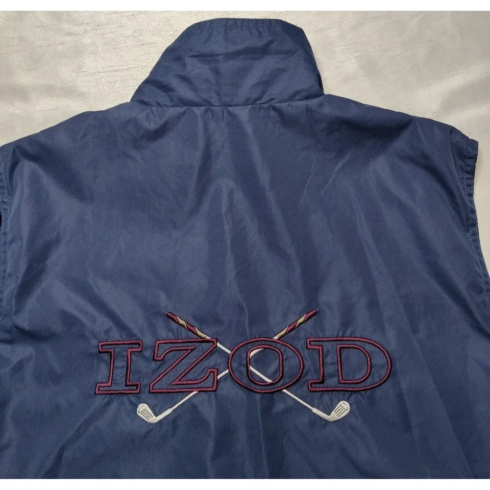 VTG IZOD GOLF Men‎ Large Blue Lined Double-Sided Embroidered Windbreaker Vest
